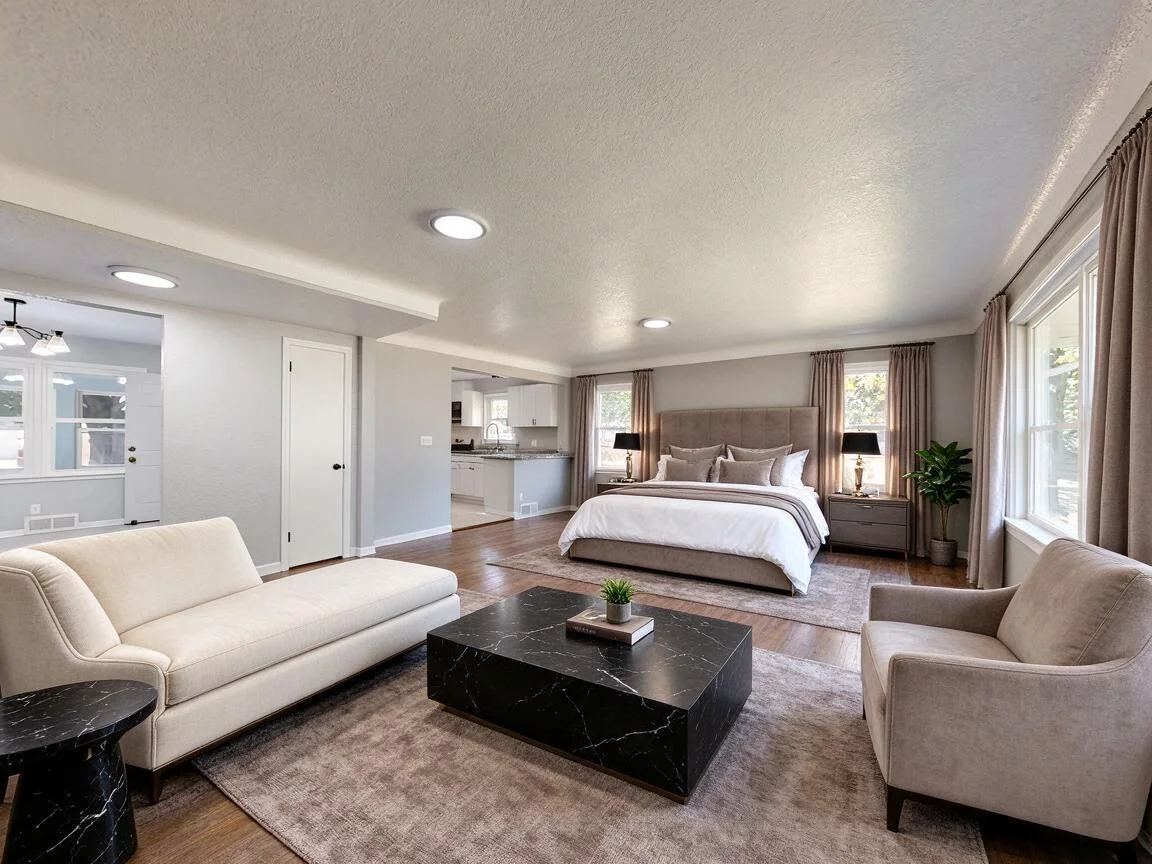 Hotel living room, AI restyle after
