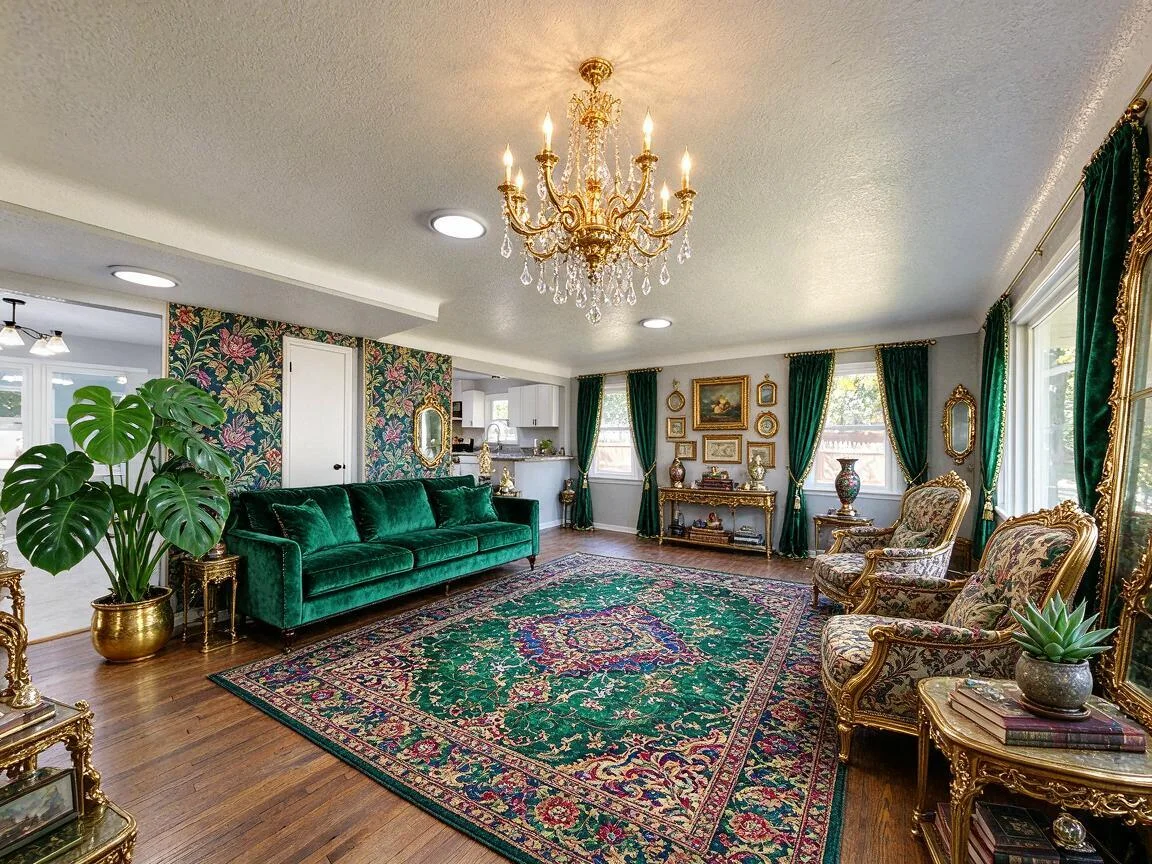 Maximalist living room, AI restyle after