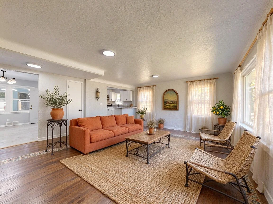Mediterranean living room, AI restyle after