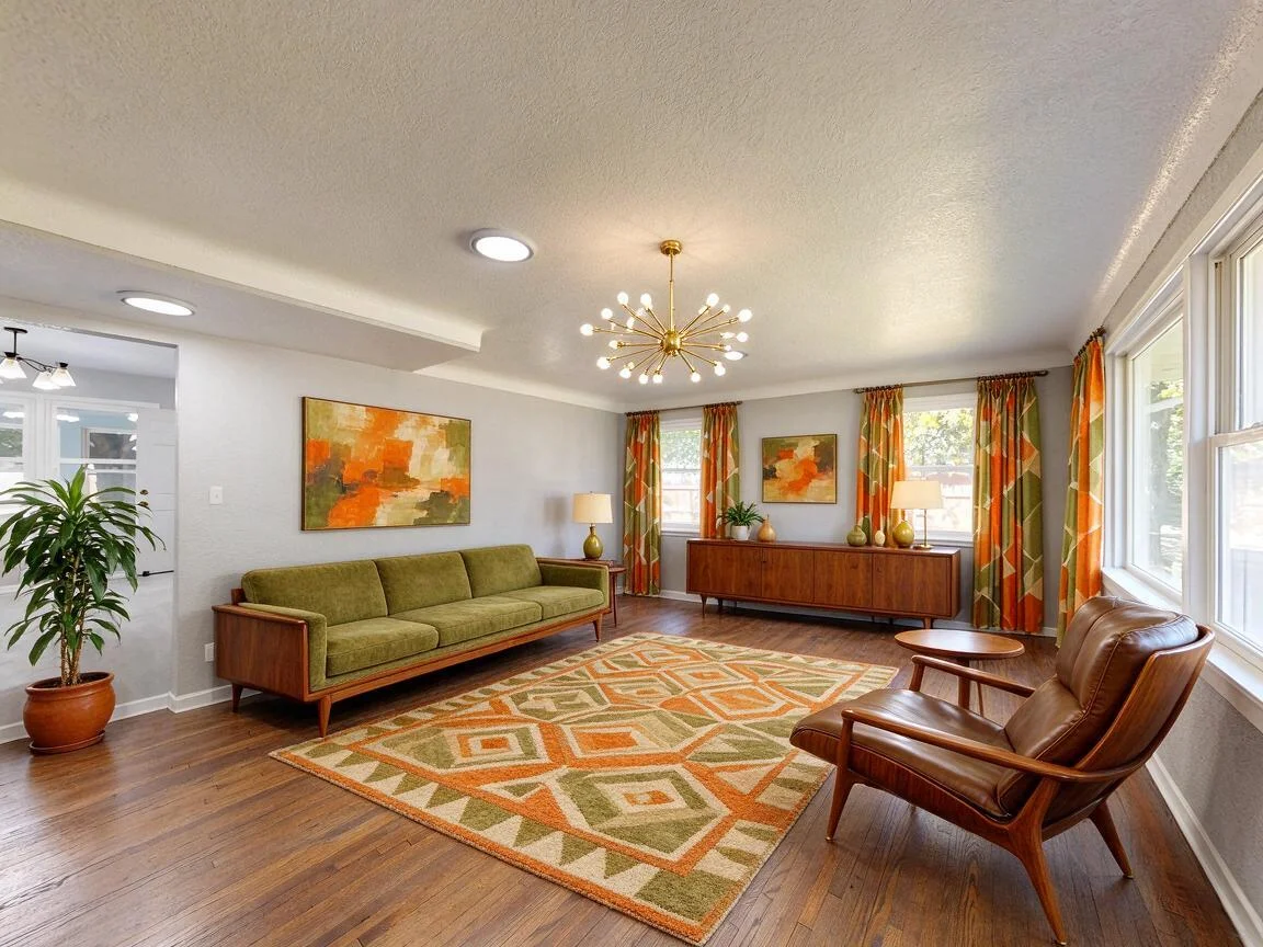 Mid Century living room, AI restyle after