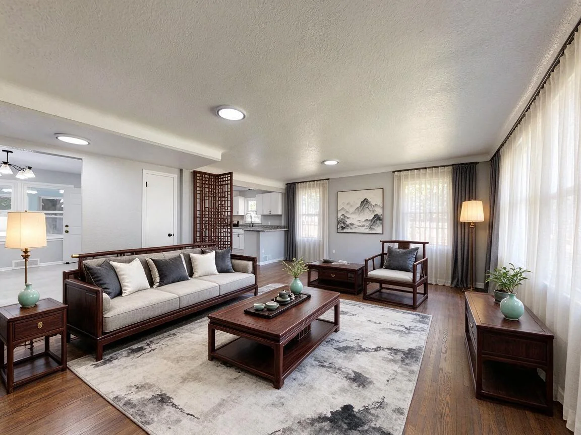 Modern Chinese living room, AI restyle after