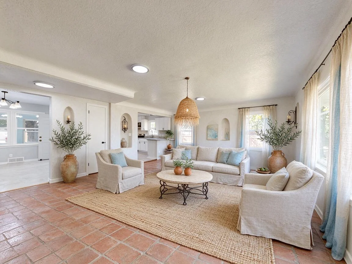 Modern Mediterranean living room, AI restyle after