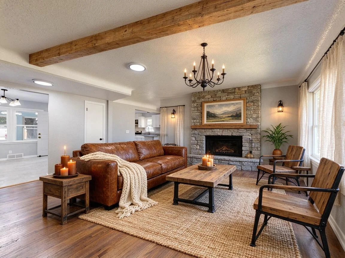 Modern Rustic living room, AI restyle after