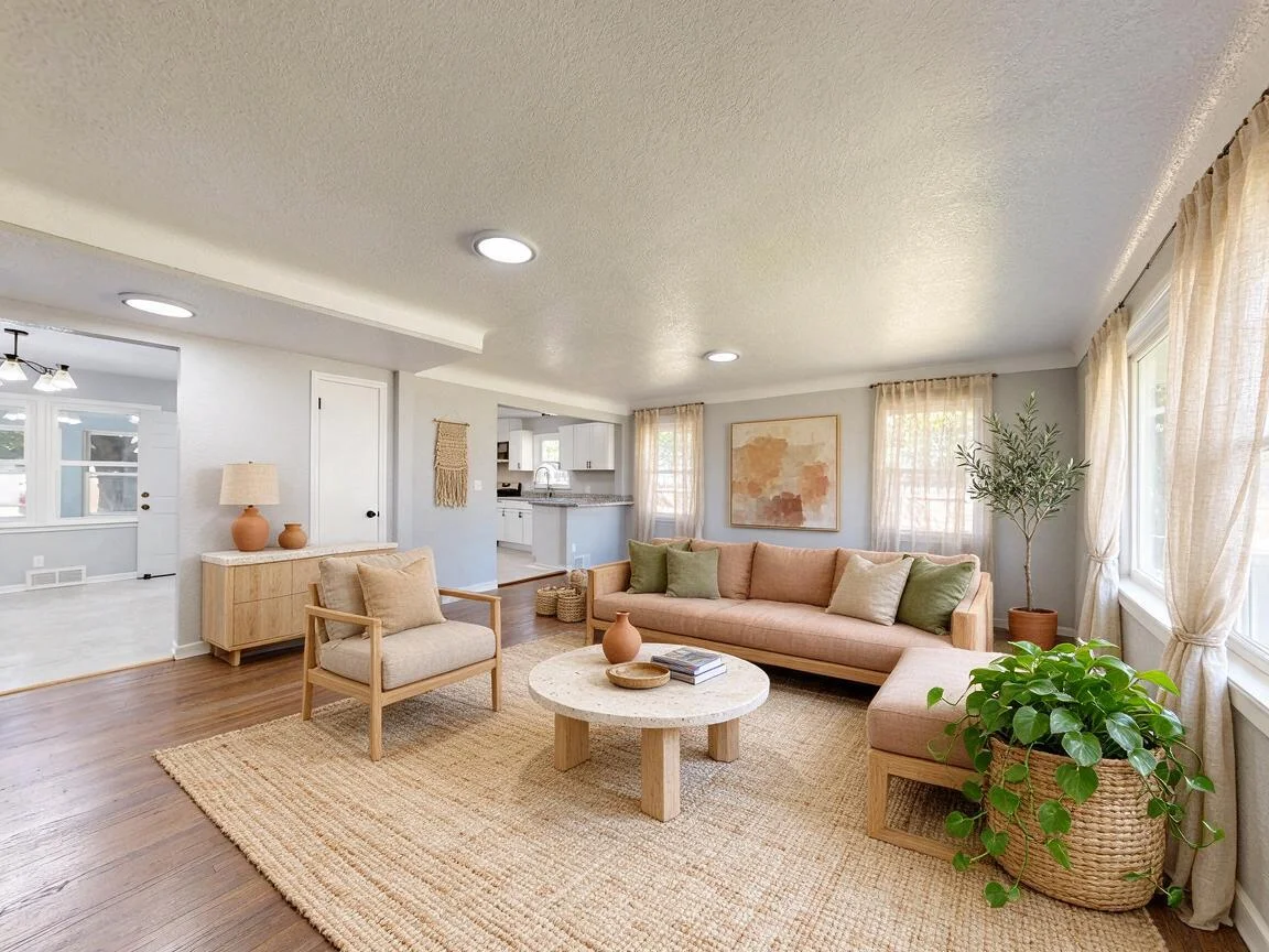 Natural living room, AI restyle after