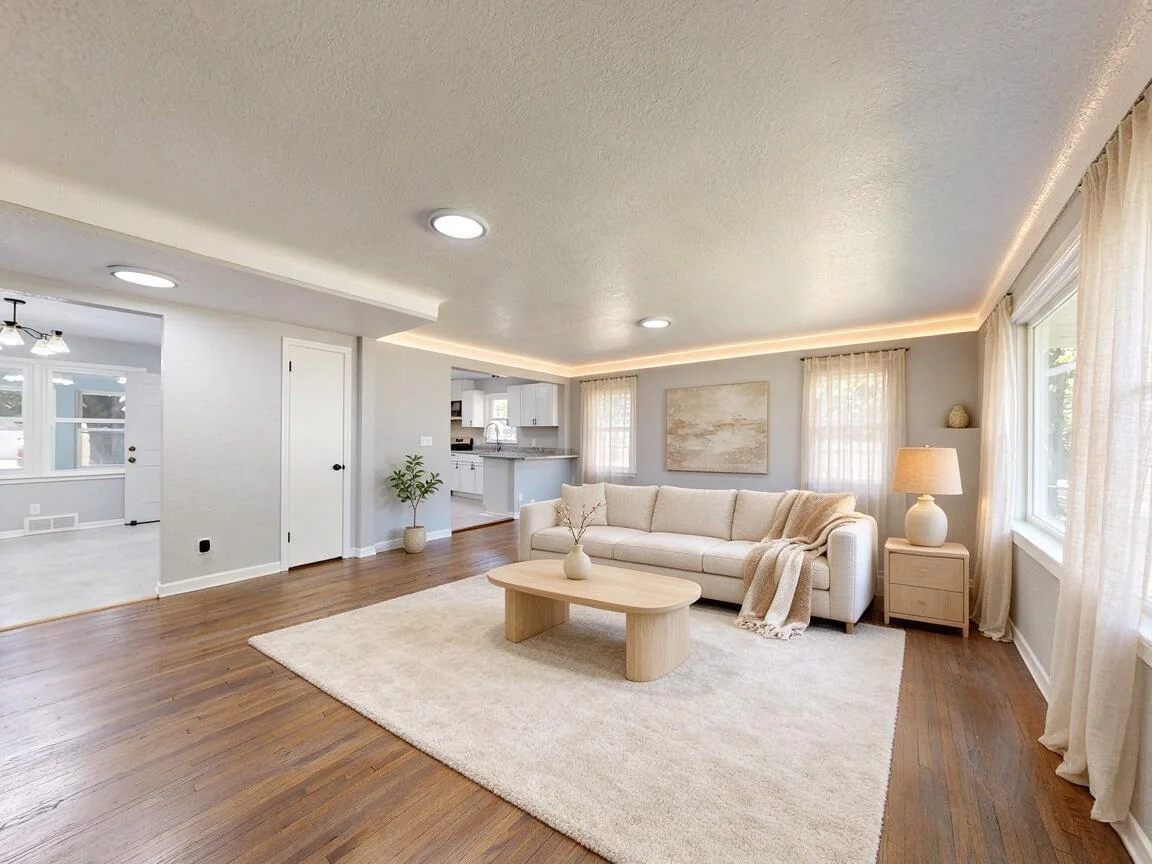 Warm Minimalist living room, AI restyle after